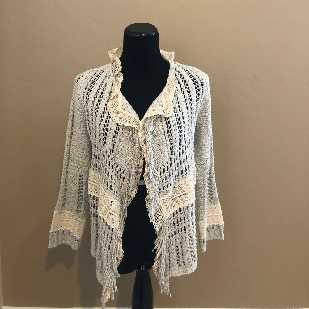 Anthropologie Crochet Salt and Pepper sweater M